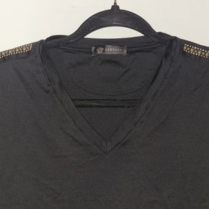 Men's Versace black t-shirt with gold studded short sleeve